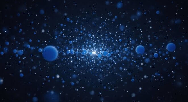 Blue orbs and stars converge in deep space, glittering and ethereal