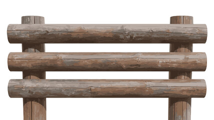 Rustic Wooden Log Fence Section on White Background wooden fence natural