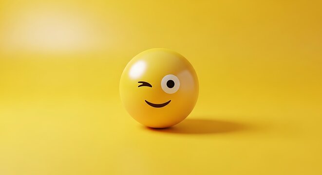 Winking yellow emoji ball on a vibrant background - Powered by Adobe