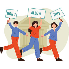 Group of People Holding Signs That Say Don't Allow This In Front Of A Building With A Pediment Roof And Columns