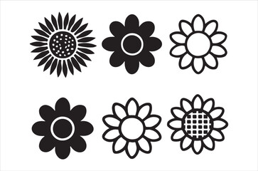 A collection of simple black and white floral designs and illustrations