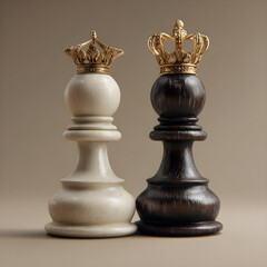 Two regal chess kings one white and one black stand side by side