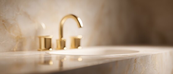 luxury bathroom with marble textures and golden fixtures, macro detail, warm earthy hues, advertising mood, dramatic rim light, balanced rule of thirds, ideal for commercial use