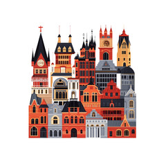 Detailed buildings illustration on black