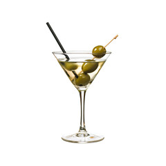 Martini with olives and straw on black