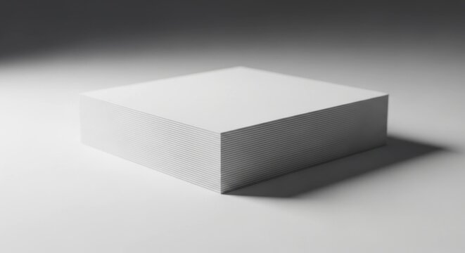 Crisp, white, square block sits on bright surface with stark shadows cast