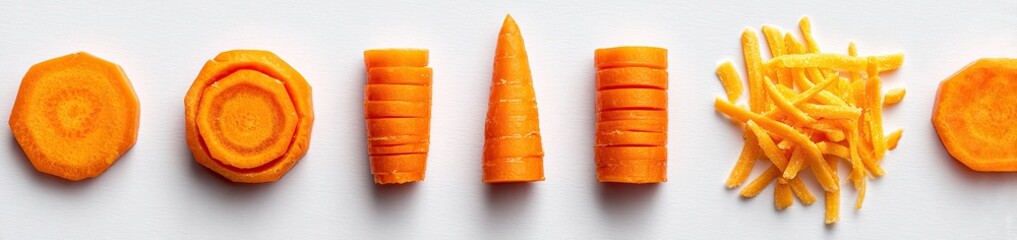 Various carrot cuts on a white background