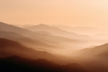 Fototapeta premium mountain landscape with sunrise and misty valleys, dynamic perspective, warm earthy hues, modern vibe, controlled studio lighting, ample space for text, ideal for commercial use