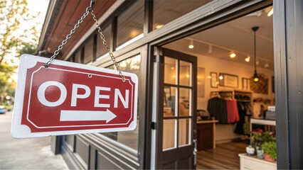 Red and White Hanging Open Sign for Retail Store Business V3
