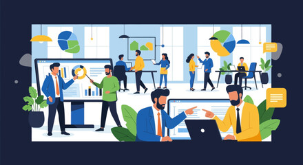 Dynamic teamwork and collaboration scene in a modern office