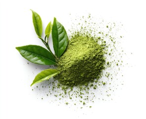 Green tea powder with leaves