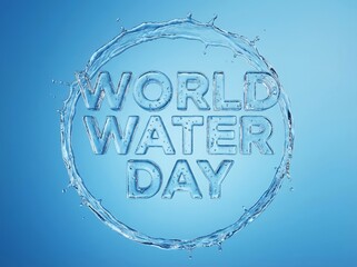 World Water Day text made from liquid water splash on blue background, environmental awareness concept