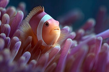 Vibrant Clownfish Surrounded by Coral Anemone in Underwater Scene