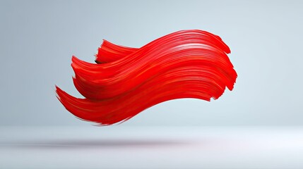 Vibrant Red Brush Stroke Floating in Air, Abstract Dynamic Art, Eye-Catching Design Element for Creative Projects and Modern Artwork Displays