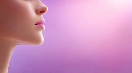 Fototapeta premium Elegant Profile of a Woman Against a Soft Gradient Background Highlighting Beauty and Serenity in a Minimalistic Artistic Style