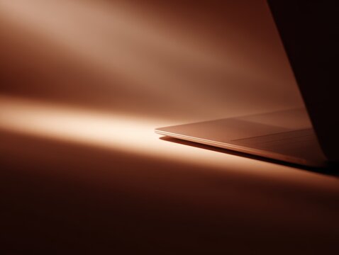 laptop and tablet mockup for tech campaign with futuristic glow, macro detail, warm earthy hues, premium look, controlled studio lighting, clean background for typography, ideal for commercial use