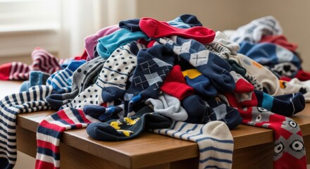 Pile of socks on wooden table