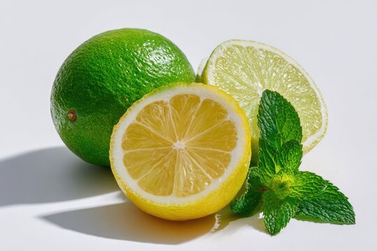 Fresh limes and lemon slices with mint