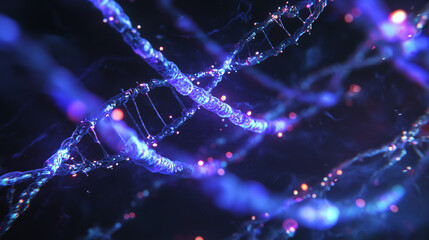 Futuristic blue DNA helix, digital genetics background