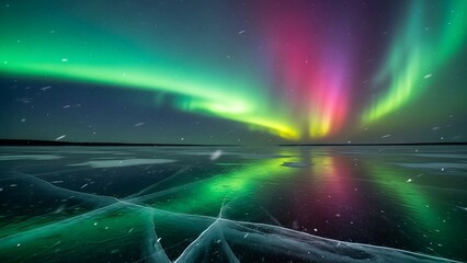Spectacular Aurora Borealis Display Over Frozen Lake - A Symphony of Colors.