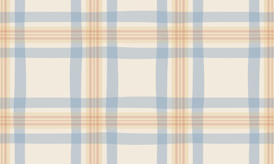 Plaid pattern in soft pastel hues. Tartan texture for spring picnic table cloth, shirts, plaid, clothes, dresses, blankets, paper. Simple vector cloth.	