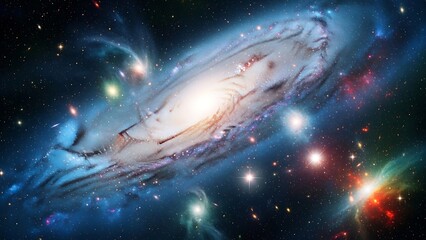 Spectacular Spiral Galaxy with Bright Core and Colorful Nebulae.