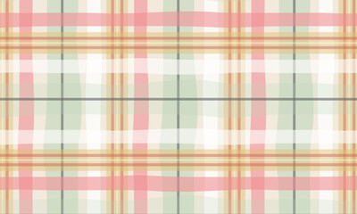 Plaid pattern in soft pastel hues. Tartan texture for spring picnic table cloth, shirts, plaid, clothes, dresses, blankets, paper. Simple vector cloth.