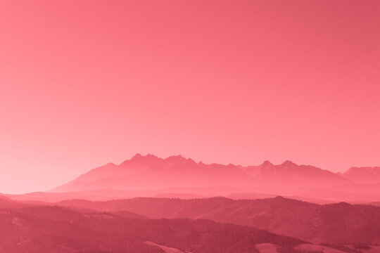 Fantastic red and pink panorama of mountains