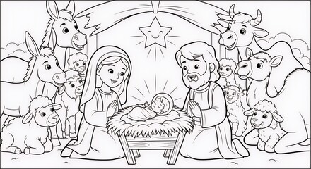 Nativity scene with mary joseph and baby jesus