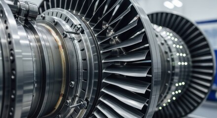 Jet Engine Detailed view of compressor blades and rotating components