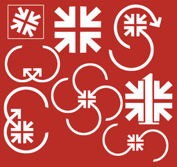 Arrow logo designs, eight of them are here in a red and white illustration.  vector.