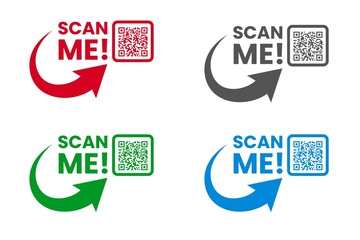 set of scan me qr code with arrow