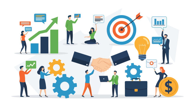 Collaborative business team analyzing data and strategizing growth