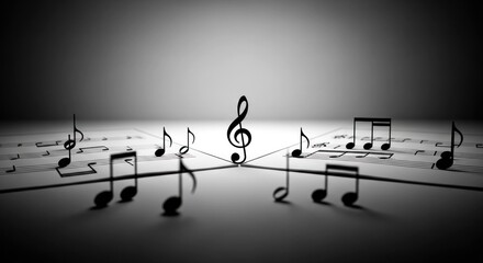 Music notes floating in space over sheet music