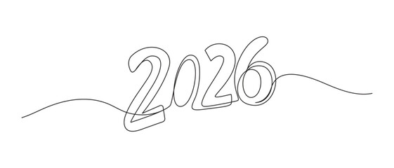 Obraz premium happy new year 2026 one line art drawing vector illustration,