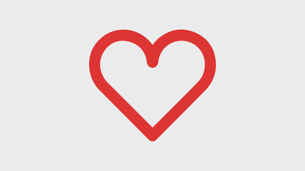 A simple, minimalist illustration of a heart shape in bright red against a pure white background.
