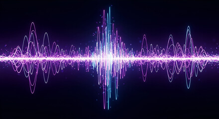 Abstract glowing sound wave visualization with dynamic blue and purple hues