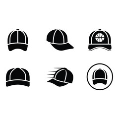 Fototapeta premium Collection of six black baseball cap icons in different styles