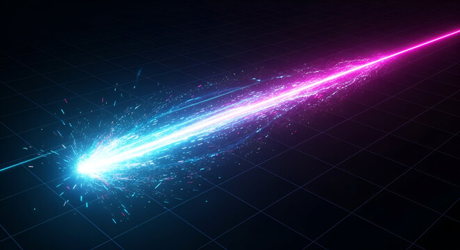 Futuristic energy stream: Blue and pink glowing light trail on dark backdrop