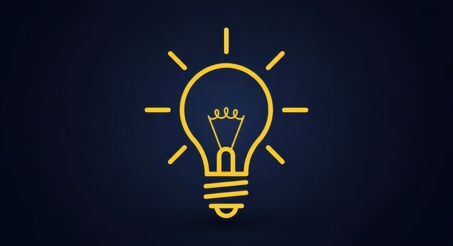 modern yellow line art light bulb icon symbol on dark background