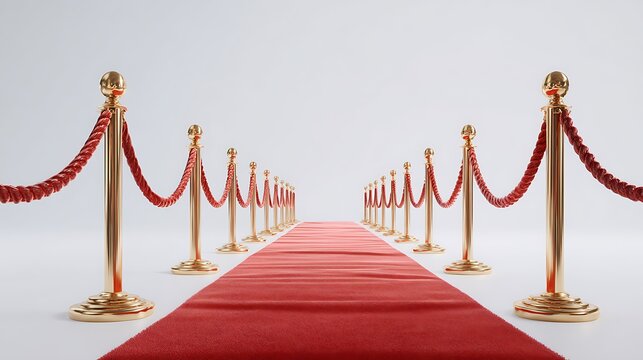 Red carpet pathway with gold stanchions and velvet ropes luxury event entrance