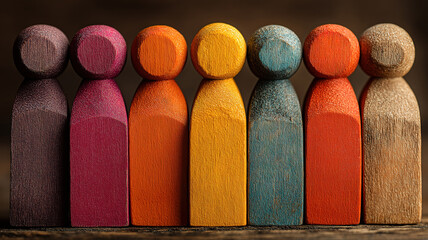 Life at work pact promoting quality employment equality shown with diverse wooden human figures