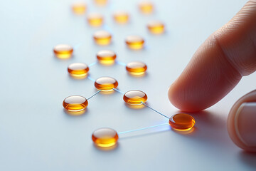 Connectivity Concept Presented by Person Touching Connected Glass Circles on White Surface with Reflections Symbolizing Collaboration and Integration