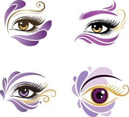 Elegant Decorative Eye Illustration Set in Purple and Gold Style