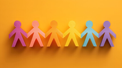 Hands holding colorful paper people chain symbolizing diversity inclusion and teamwork unity