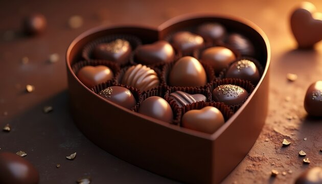 Heart-shaped box of assorted chocolates on a dark background  