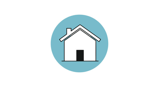 Minimalist House Icon with Blue Circular Background for Real Estate