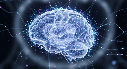 Illuminated brain with neural network connections