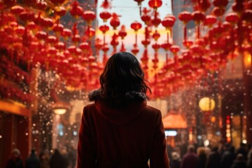 Chinese woman decoration festival standing.