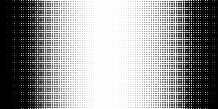 Dotted halftone gradient texture. Vanishing polka dot background. Repeating dots gradation pattern background. Black fading comic pop art overlay backdrop.